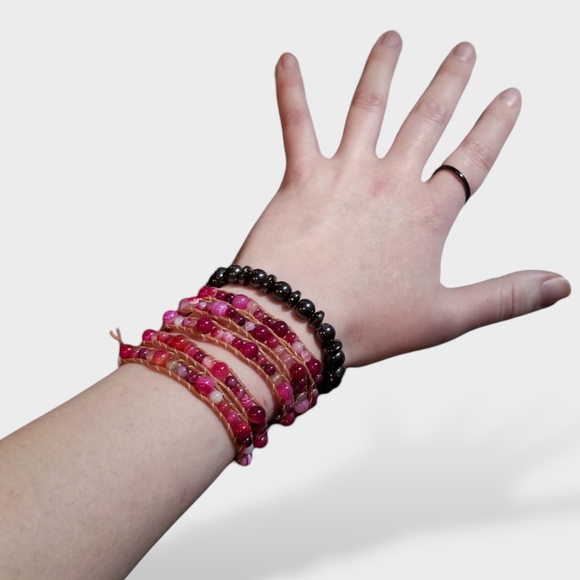 Pink Stripe Agate Wavy 5 Wrap Bracelet,  OS - Picture 3 of 5